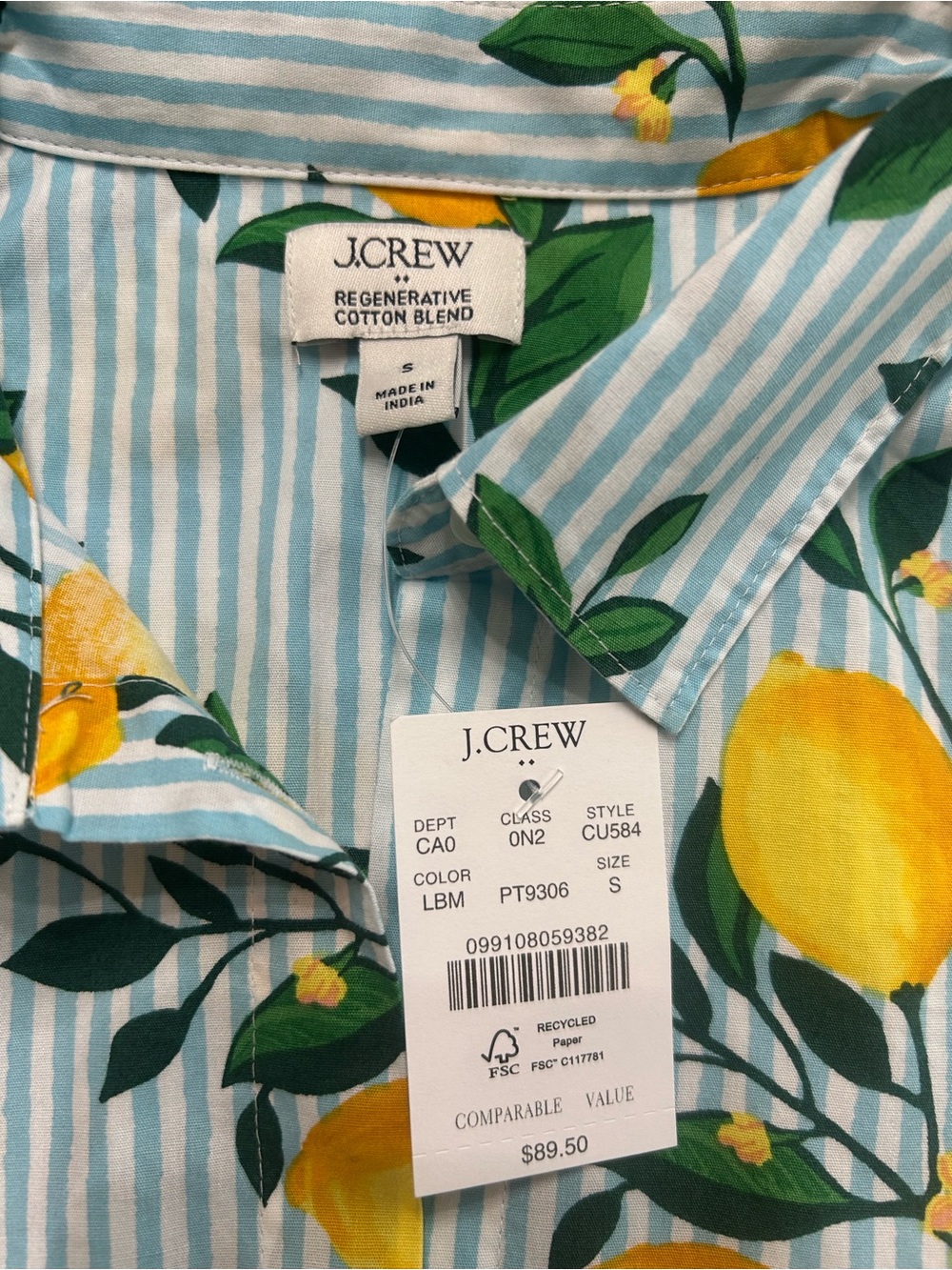 NWT J. Crew Womens Lemon-Print Short Sleeve (Puff-Sleeve) Button-Up Shirt 🍋 - Picture 2 of 6